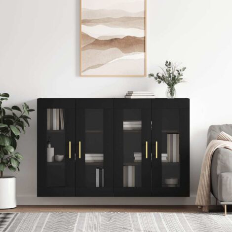 Armoires murales 2 pcs-Armoire suspendue-Meuble de rangement noir bois d'ingénierie 322833 (1/5)
