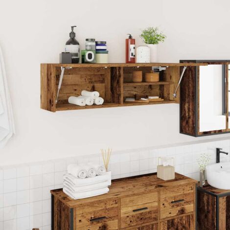 Armoire murale de bain-Armoire suspendue-Meuble de rangement vieux bois 100x25x30cm bois d'ingénierie 405783 (1/5)