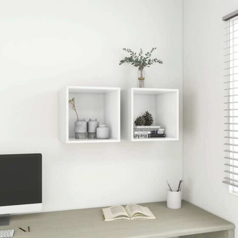 Armoires murales 2 pcs-Armoire suspendue-Meuble de rangement Blanc 37x37x37 cm Bois d’ingénierie 893487 (1/5)