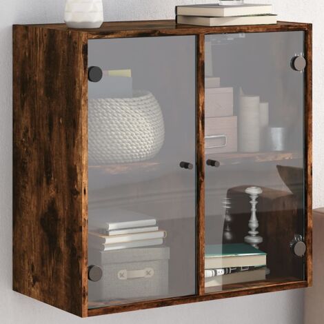 Armoire murale avec portes en verre-Armoire suspendue-Meuble de rangement chêne fumé 68x37x68,5 cm 731099 (1/5)