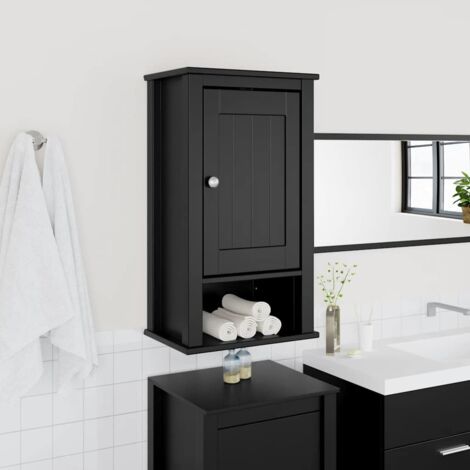 Armoire murale de salle de bain-Armoire suspendue-Meuble de rangement BERG noir bois de pin massif 847638 (1/5)