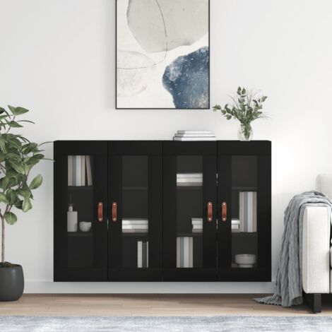 Armoires murales 2 pcs-Armoire suspendue-Meuble de rangement noir bois d'ingénierie 861858 (1/5)