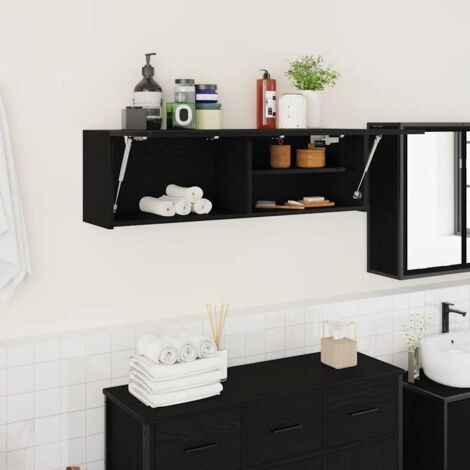 Armoire murale de bain-Armoire suspendue-Meuble de rangement noir 100x25x30 cm bois d'ingénierie 335255 (1/5)