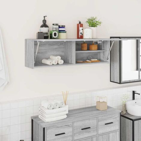 Armoire murale de bain-Armoire suspendue-Meuble de rangement sonoma gris 100x25x30 cm bois ingénierie 441791 (1/5)