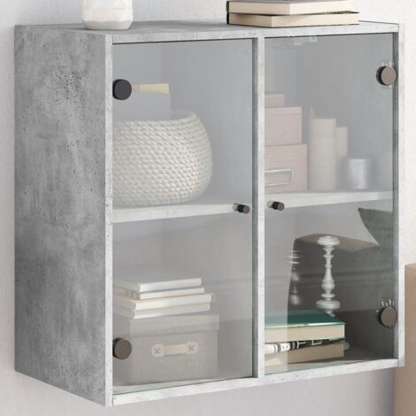 Armoire murale avec portes en verre-Armoire suspendue-Meuble de rangement gris béton 68x37x68,5 cm 528019 (1/5)