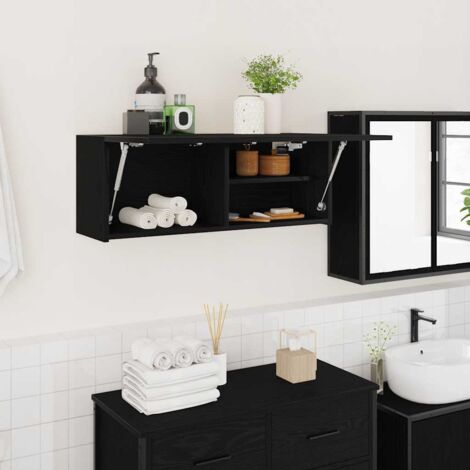 Armoire murale de bain-Armoire suspendue-Meuble de rangement noir 80x25x30 cm bois d'ingénierie 323354 (1/5)