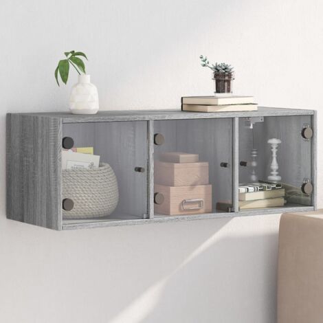 Armoire murale avec portes en verre-Armoire suspendue-Meuble de rangement sonoma gris 102x37x35 cm 484833 (1/5)