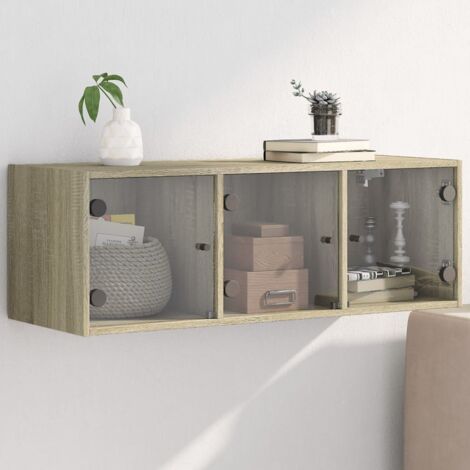 Armoire murale avec portes en verre-Armoire suspendue-Meuble de rangement chêne sonoma 102x37x35 cm 742680 (1/5)