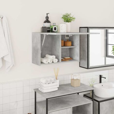 Armoire murale de bain-Armoire suspendue-Meuble de rangement gris béton 60x25x40 cm bois d'ingénierie 474363 (1/5)