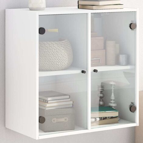 Armoire murale avec portes en verre-Armoire suspendue-Meuble de rangement blanc 68x37x68,5 cm 343224 (1/5)
