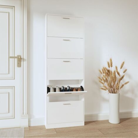 Armoire à chaussure-Meuble à chaussure-Étagère de rangement Blanc brillant 59x17x169 cm Bois ingénierie 379529 (1/5)