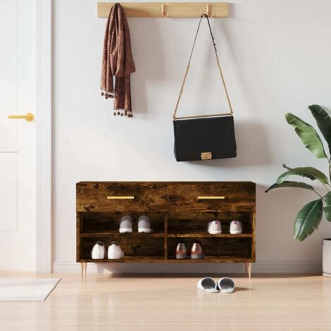 Banc à chaussures-Meuble à chaussures-Étagère de rangement chêne fumé 102x35x55 cm bois d'ingénierie 555868 (1/5)