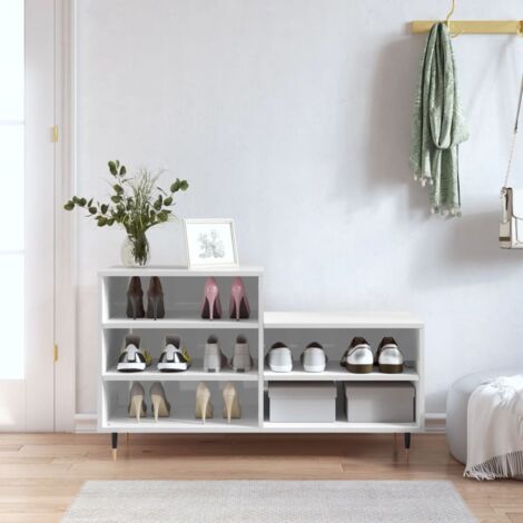 Armoire à chaussure-Meuble à chaussure-Étagère de rangement Blanc brillant 102x36x60 cm Bois ingénierie 629103 (1/5)