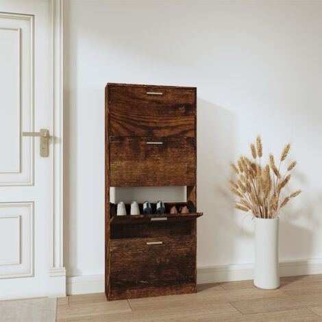 Armoire à chaussures-Meuble à chaussures-Étagère de rangement Chêne fumé 59x17x150 cm Bois d'ingénierie 878567 (1/5)