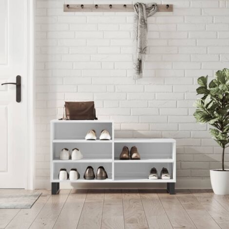 Armoire à chaussure-Meuble à chaussure-Étagère de rangement Blanc brillant 102x36x60 cm Bois ingénierie 500236 (1/5)