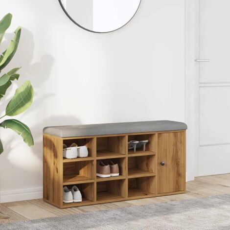 Banc à chaussures-Meuble à chaussures-Étagère de rangement chêne artisanal 102x32x50cm bois d'ingénierie 520802 (1/5)