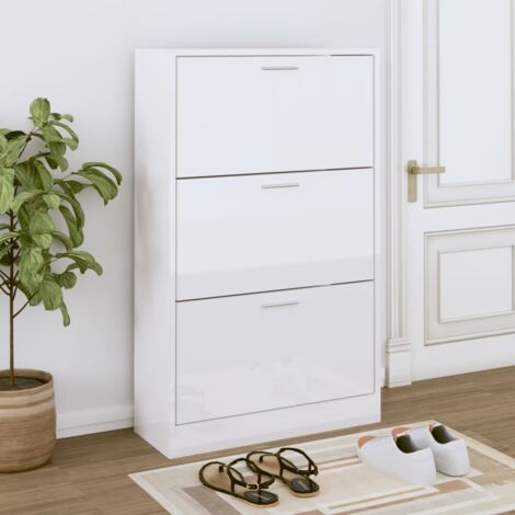 Armoire à chaussure-Meuble à chaussure-Étagère de rangement Blanc brillant 63x24x103 cm Bois ingénierie 685004 (1/5)