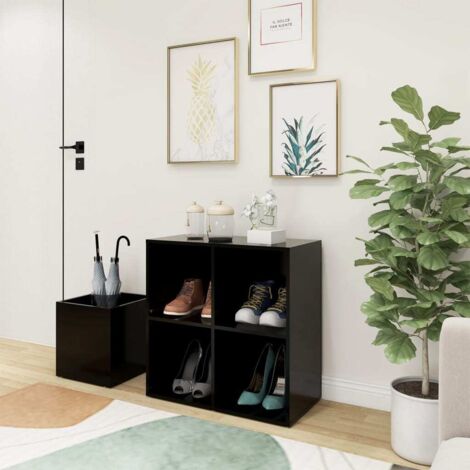 Armoire à chaussures d'entrée-Meuble à chaussures-Étagère de rangement noir bois d'ingénierie 664379 (1/5)