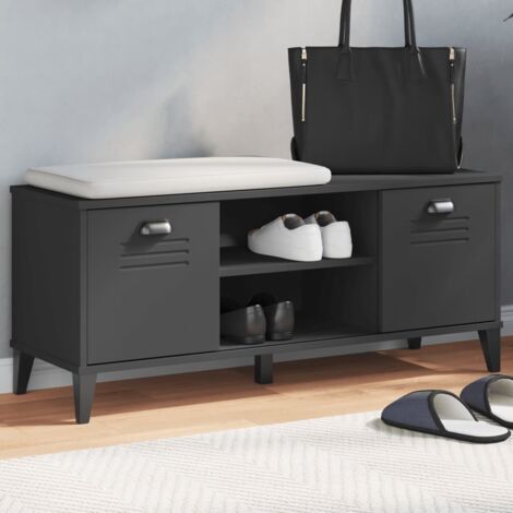 Banc à chaussures-Meuble à chaussures-Étagère de rangement VIKEN noir 106x35x45 cm bois massif de pin 597570 (1/5)