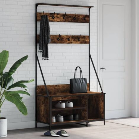 Porte-vêtements et rangement des chaussures-Meuble à chaussures et vêtements-Étagère de rangement chêne fumé 323426 (1/5)
