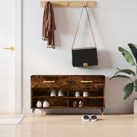 Banc à chaussures-Meuble à chaussures-Étagère de rangement chêne fumé 102x35x55 cm bois d'ingénierie 949840 (1/5)