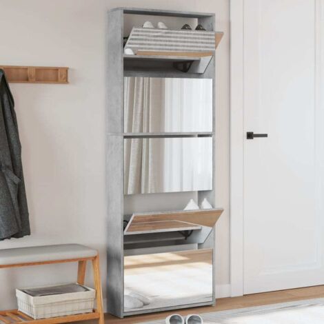 Armoire à chaussures miroir 5 niveaux-Meuble à chaussures-Étagère de rangement gris béton 63x17x169,5 cm 916106 (1/5)