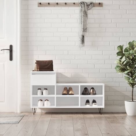 Armoire à chaussure-Meuble à chaussure-Étagère de rangement Blanc brillant 102x36x60 cm Bois ingénierie 590149 (1/5)