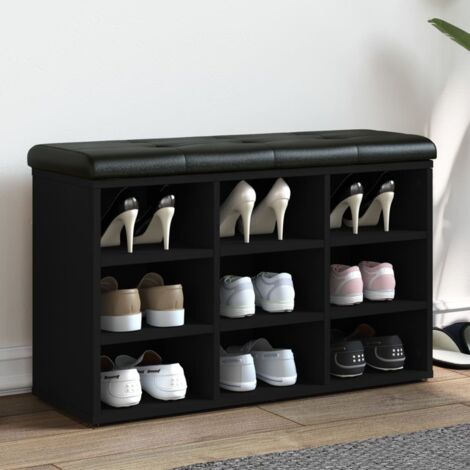 Banc à chaussures-Meuble à chaussures-Étagère de rangement noir 82x32x50 cm bois d'ingénierie 565050 (1/5)
