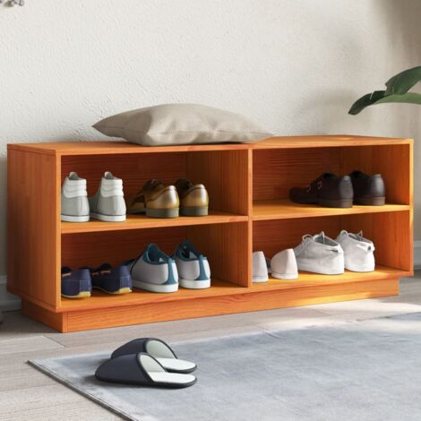 Armoire à chaussures-Meuble à chaussures-Étagère de rangement cire marron 110x34x45 cm bois pin massif 166093 (1/5)