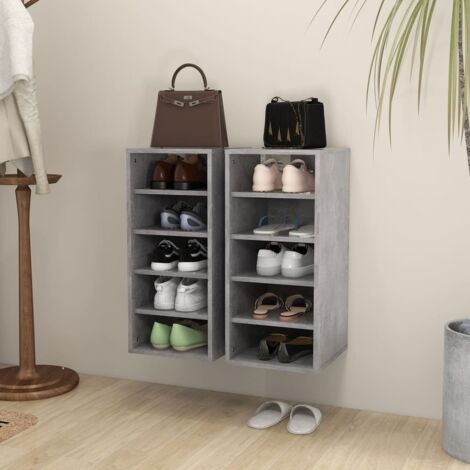 Armoires à chaussures 2 pcs-Meuble à chaussures-Étagère de rangement Gris béton Bois d'ingénierie 205589 (1/5)