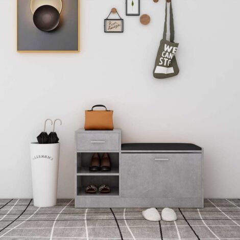 Banc à chaussures-Meuble à chaussures-Étagère de rangement Gris béton 94,5x31x57 cm Aggloméré 861363 (1/5)