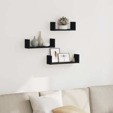 Étagères murales 3 pcs-Étagère flottante-Étagère de rangement suspendue noir bois d'ingénierie 723497 (1/5)