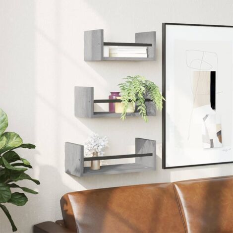 Ensemble d'étagères murales avec barres 3 pcs-Étagères flottantes-Étagères Suspendues sonoma gris 352475 (1/5)