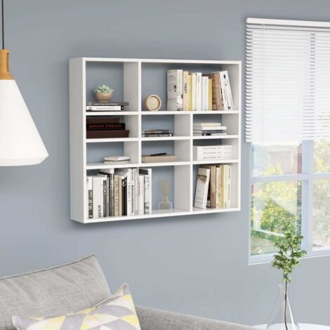 Étagère murale-Étagère flottante-Étagère de rangement suspendue Blanc 90x16x78 cm Bois d’ingénierie 891247 (1/5)