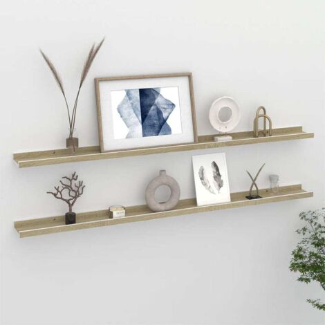 Étagères murales 2 pcs-Étagère flottante-Étagère de rangement suspendue blanc et chêne sonoma 115x9x3 cm 779629 (1/5)