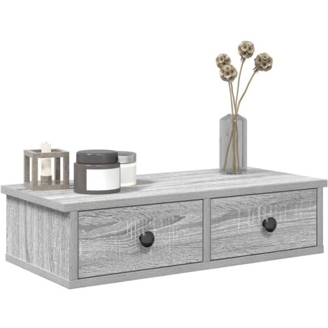 Étagère murale avec tiroirs-Étagère flottante-Étagère de rangement suspendue sonoma gris bois d'ingénierie 445140 (1/5)