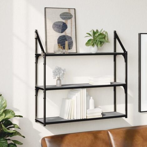 Étagère murale 3 niveaux-Étagère flottante-Étagère de rangement suspendue sonoma gris 80x21x78,5 cm 630865 (1/5)