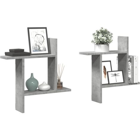 Étagères murales 2 pcs-Étagère flottante-Étagère de rangement suspendue gris béton 50x12x50 cm bois d'ingénierie 666443 (1/5)