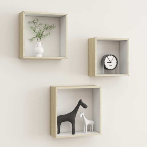 Étagères murales sous forme de cube 3 pcs-Étagère flottante-Étagère de rangement suspendue Blanc et chêne sonoma 628387 (1/5)