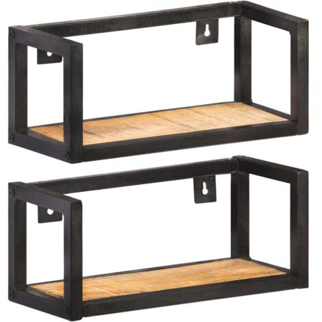Étagères murales 2 pcs-Étagère flottante-Étagère de rangement suspendue 40 cm Bois de manguier brut 792433 (1/5)