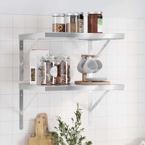 Étagères murales 2 pcs-Étagère flottante-Étagère de rangement suspendue 50x40x3 cm argenté acier inoxydable 948300 (1/5)