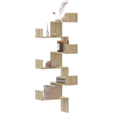 Étagère d'angle murale-Étagère flottante-Étagère de rangement suspendue chêne sonoma 45x45x147cm bois ingénierie 745435 (1/5)