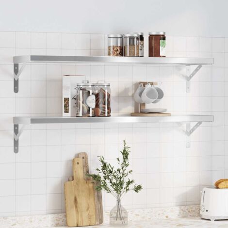Étagères murales 2 pcs-Étagère flottante-Étagère de rangement suspendue 100x23,5x3 cm argenté acier inoxydable 670676 (1/5)