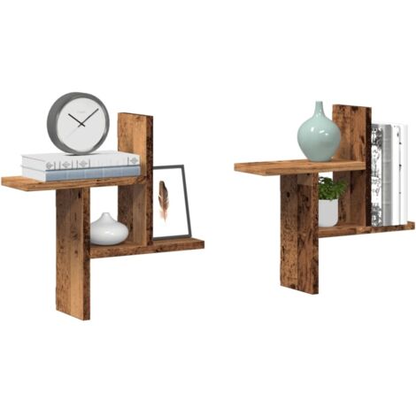 Étagères murales 2 pcs-Étagère flottante-Étagère de rangement suspendue vieux bois 38x12x38 cm bois d'ingénierie 421237 (1/5)