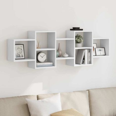 Étagère murale-Étagère flottante-Étagère de rangement suspendue blanc 129x18x42 cm bois d'ingénierie 154506 (1/5)