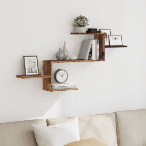 Étagère murale-Étagère flottante-Étagère de rangement suspendue vieux bois 104x15x49 cm bois d'ingénierie 487890 (1/5)