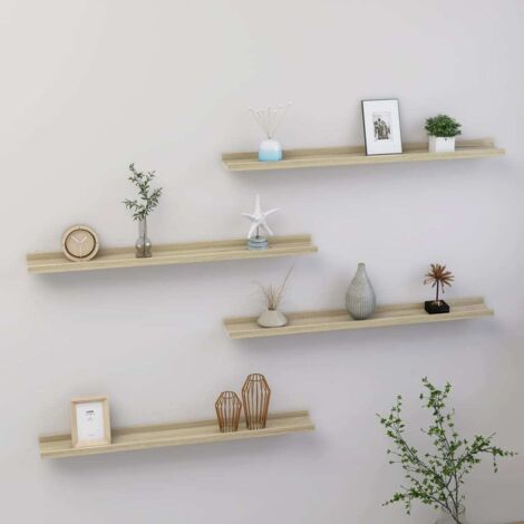 Étagères murales 4 pcs-Étagère flottante-Étagère de rangement suspendue chêne sonoma 80x9x3 cm 230272 (1/5)