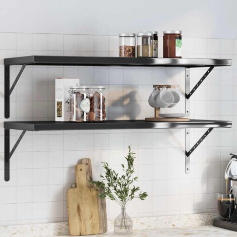 Étagères murales 2 pcs-Étagère flottante-Étagère de rangement suspendue 100x40x3 cm noir acier inoxydable 912808 (1/5)