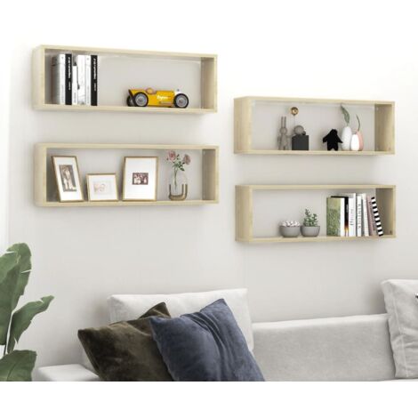 Étagères cube murales 4 pcs-Étagère flottante-Étagère de rangement suspendue Chêne sonoma 80x15x26,5 cm 318697 (1/5)