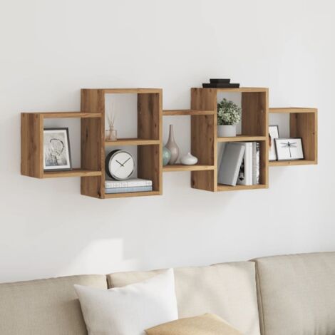 Étagère murale-Étagère flottante-Étagère de rangement suspendue chêne artisanal 129x18x42 cm bois d'ingénierie 218424 (1/5)